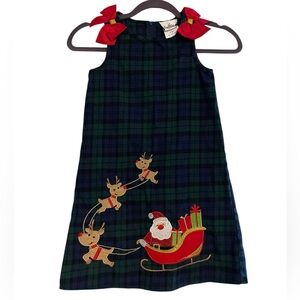 Rare Editions Girls Christmas Dress‎ Sz 6 Plaid - Santa and Reindeer